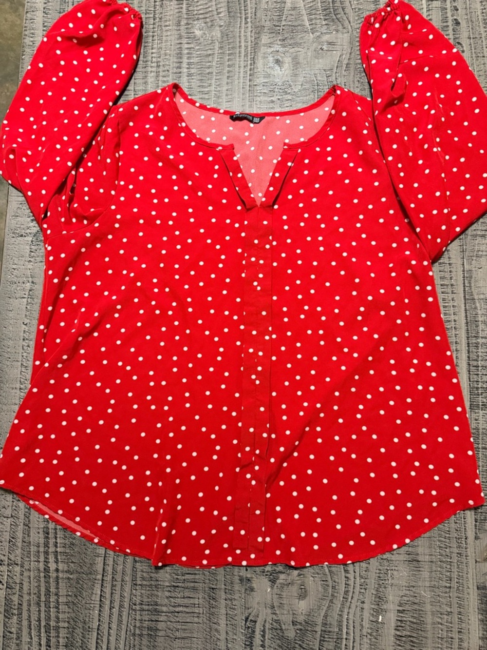 BloomChic Red Polka Dot Split-Neck Blouse